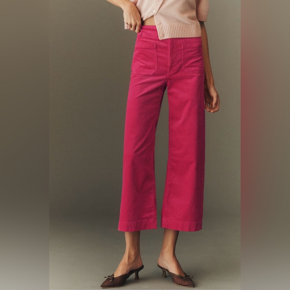 Anthropologie | Maeve The Colette Corduroy Crop Wide-Leg Pants | 27 | Fuchsia - Picture 3 of 8